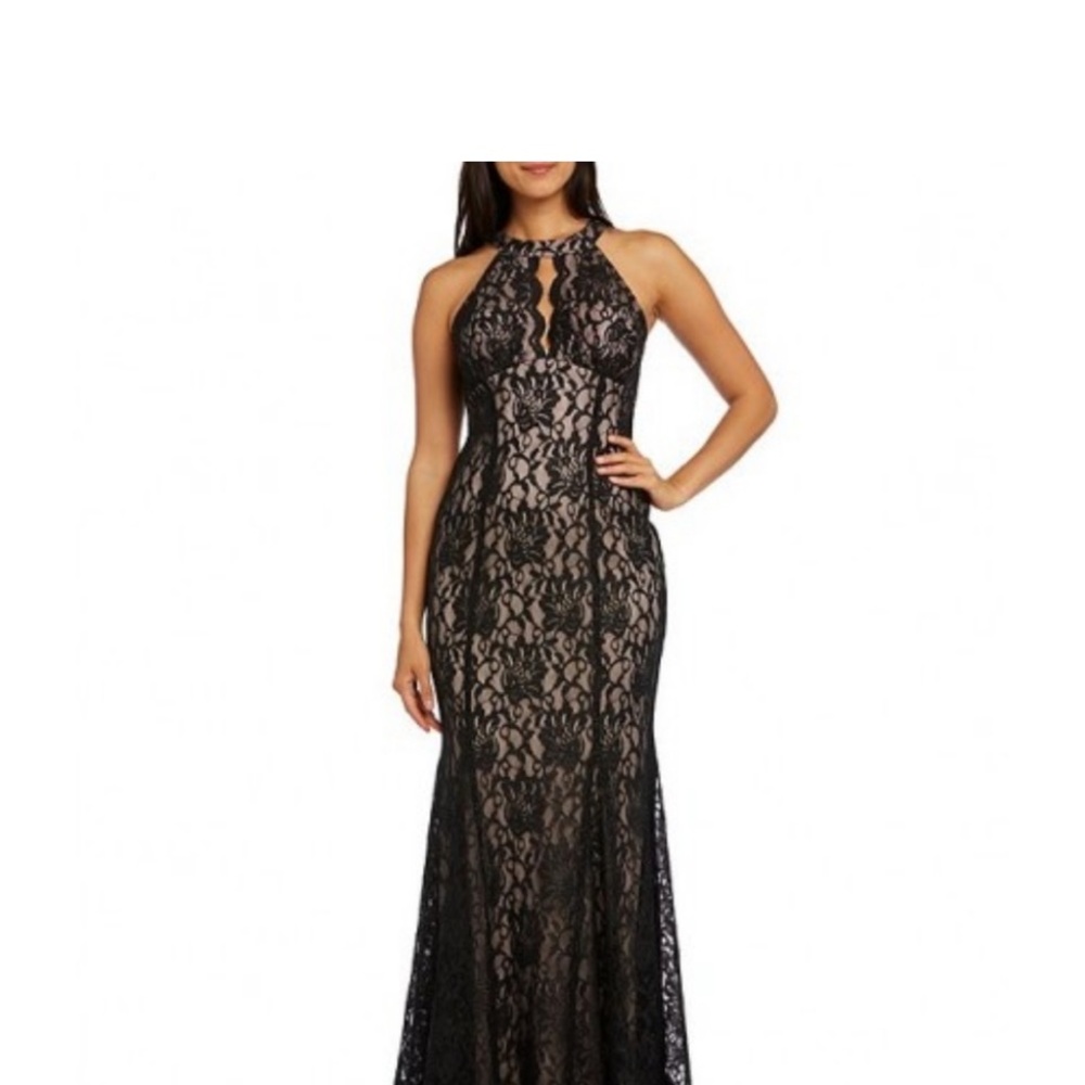 Like New Halter neck, keyhole black formal lace dress